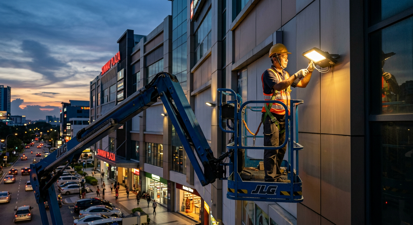 Pasang lampu dengan skylift