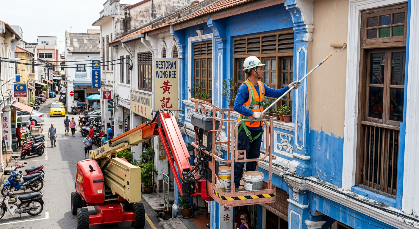 Cat dinding dengan skylift