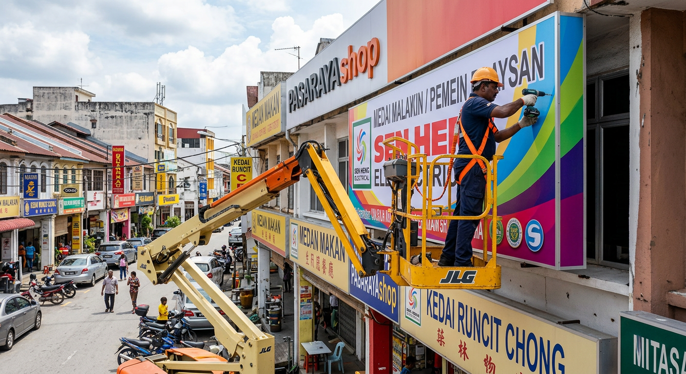 Pasang signboard dengan skylift